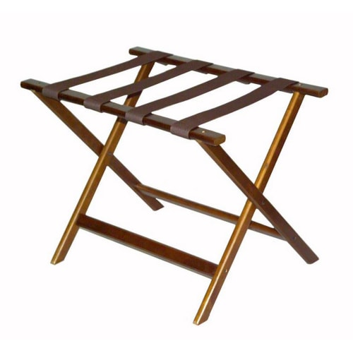 Economy Series Wood Luggage Rack, Walnut with Brown Straps
